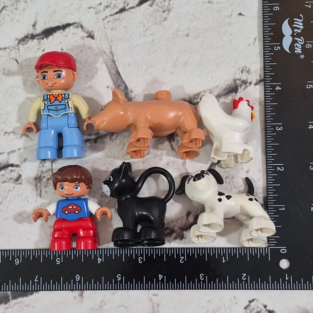 Lego Duplo Figures Lot Of 6 Farm Animals Chicken Pig Pets Cat Dog Boy Farmer